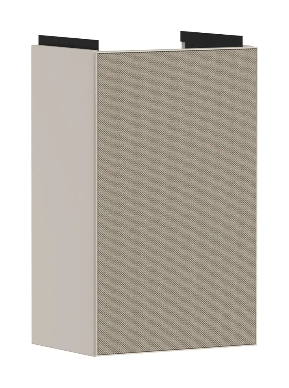 Hansgrohe Waschtischunterschrank in Sandbeige mit einer perforierten Front. Die Tür ist links angeschlagen. Geeignet für Handwaschbecken.